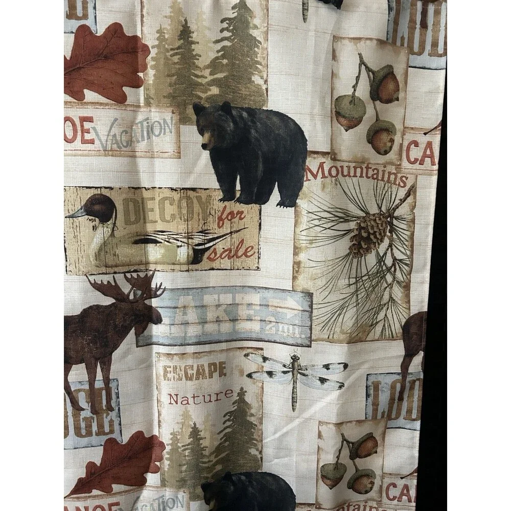 BACOVA Lodge Bear Moose Canoe Shower Curtain 72x72 w Liner & Wildlife Hooks Set